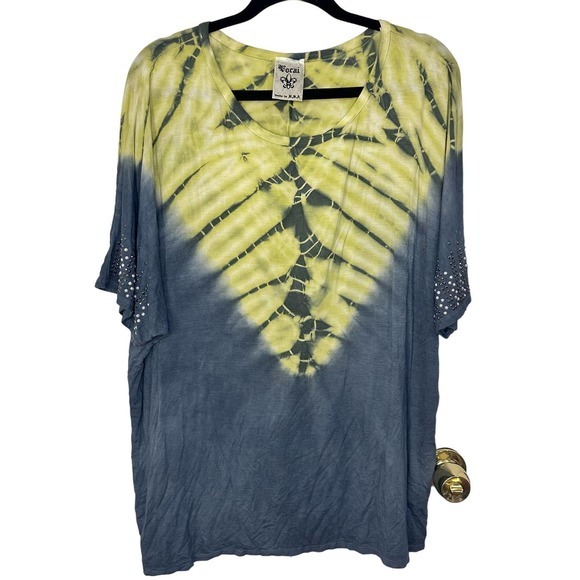 Vocal USA Tie Dye Bling Top size‎ Large Yellow and Gray - Picture 1 of 8